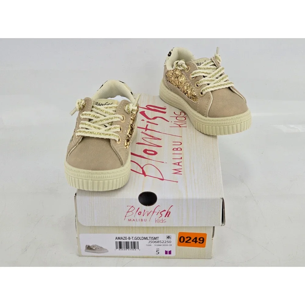Blowfish Malibu Amaze-B-T Sneakers Kids Size 5T‎ Tan Gold Multi Leopard - New